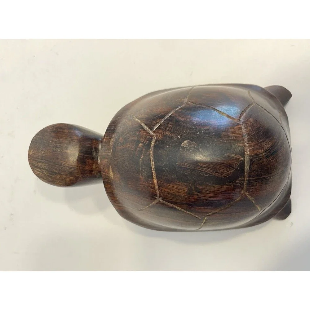 Hand Carved Wooden Turtle / Tortoise Heavy Hardwood Desk Decor 5.5 Inches Long